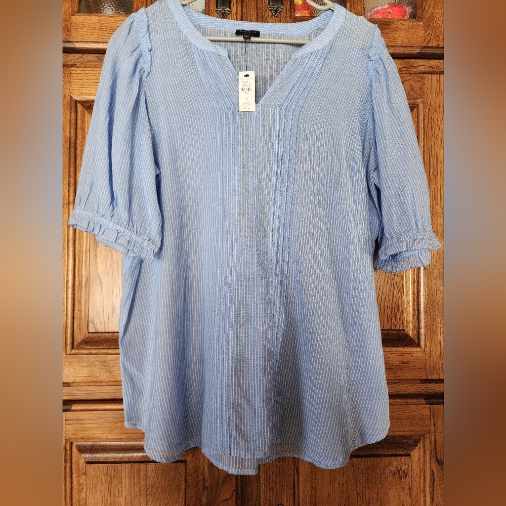 Talbots Band Collar Popover Sunny Stripe Blue and White Plus Size X - Picture 8 of 12
